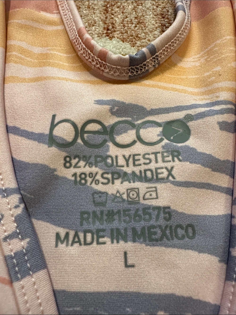 BECCA Peach, Yellow & Gray Striped Ruched Sports Bra Bodysuit - Picture 2 of 3